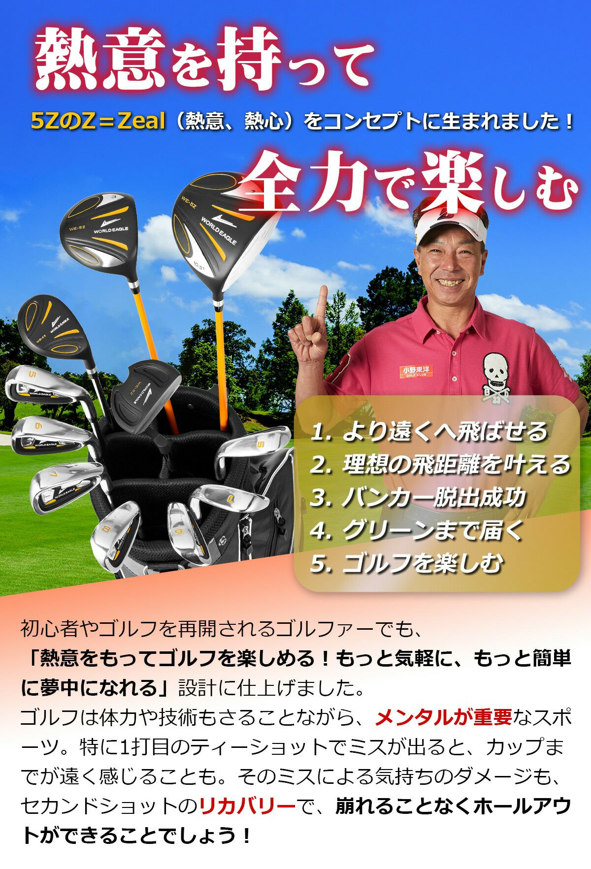 ワールドイーグル WE-5Z ブラック メンズ 14点（11本）クラブセット