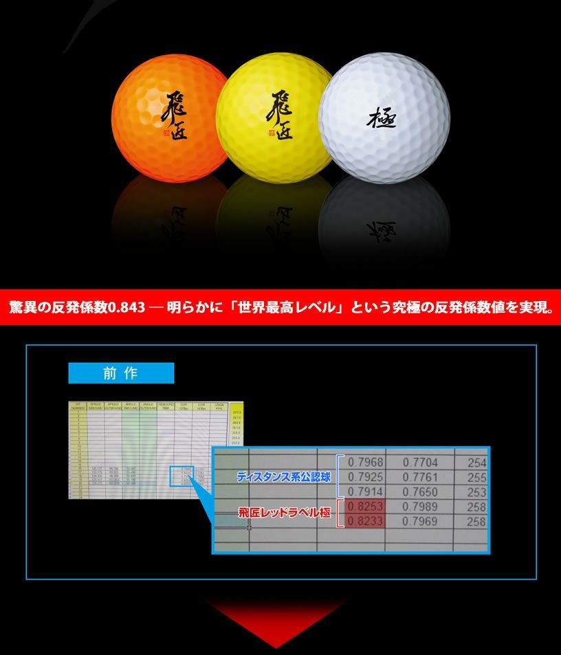 飛匠 世界最高反発を大幅に更新！RED LABEL 極 高反発ゴルフボール 12
