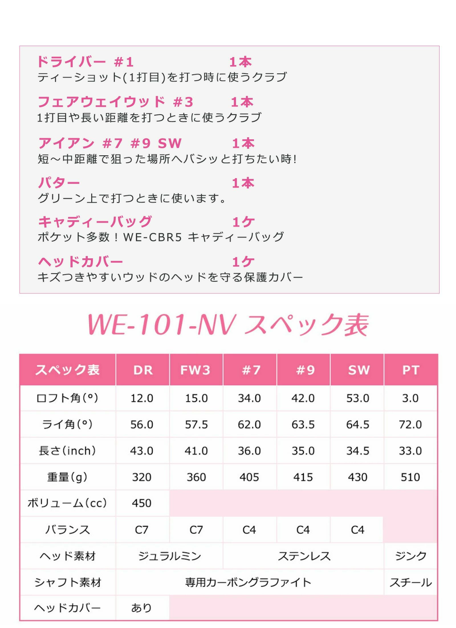 アウトレット 初心者向け WE 101 レディース ゴルフクラブセット